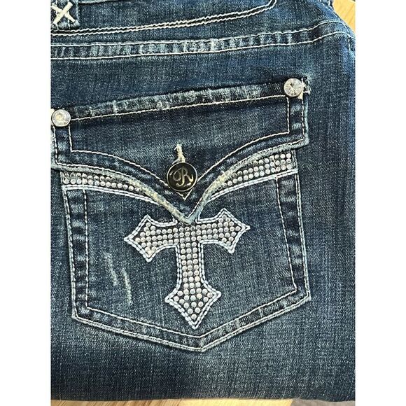 ROCK AND ROLL COWGIRL LOW RISE DISTRESSED BOOTCUT WESTERN BLING RODEO JEANS - Picture 3 of 14